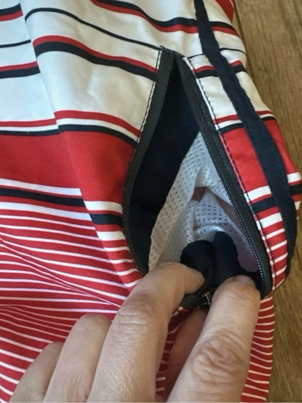 OP Patriotic Red White Blue Striped Lined Swim Trunks Board Shorts XL 40/42